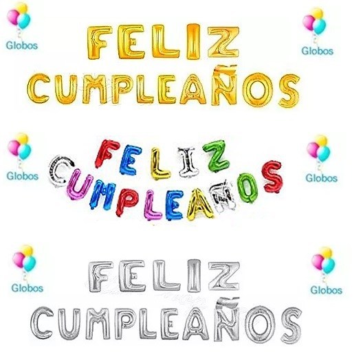 BLISTER GLOBOS METALICOS LETRAS FELIZ CUMPLEAÑOS