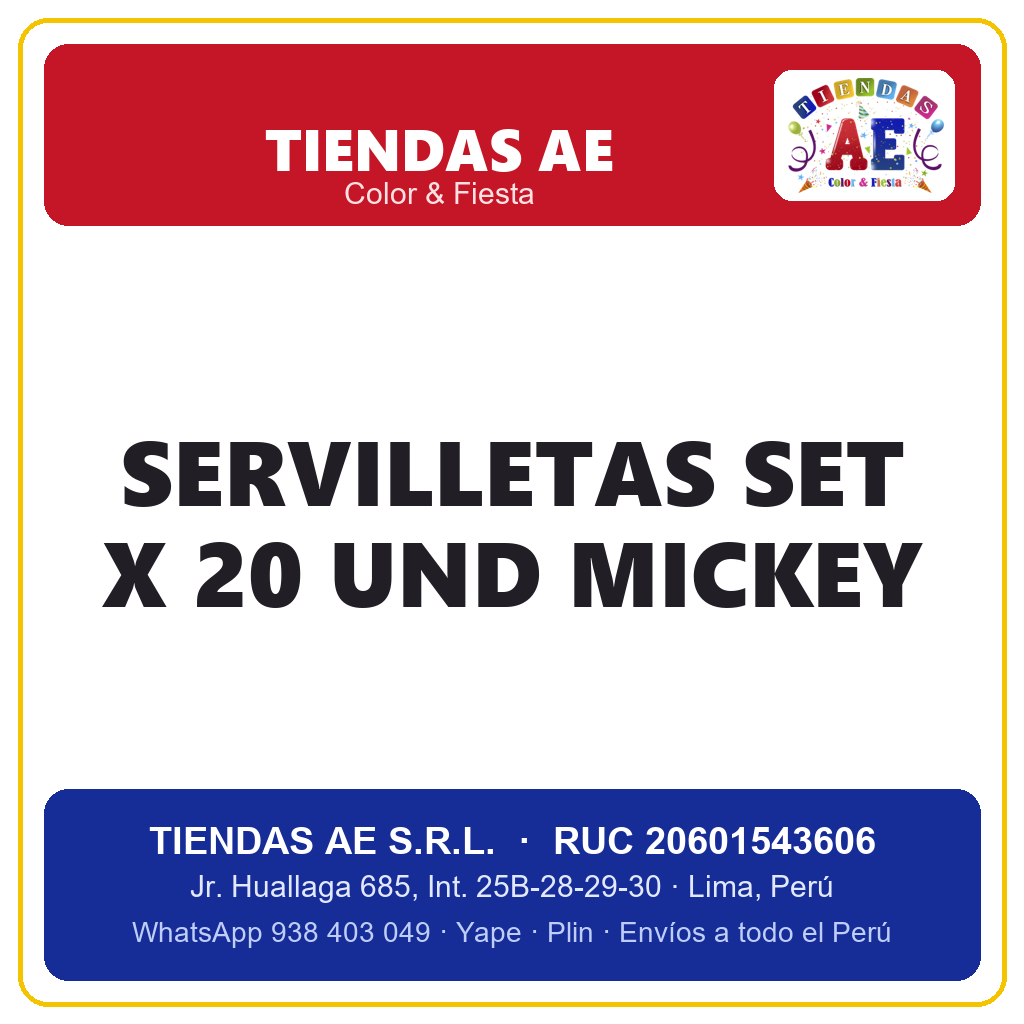 SERVILLETAS SET X 20 UND MICKEY