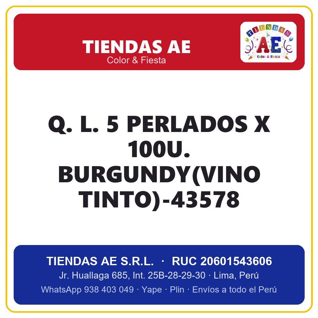 Q. L. 5  PERLADOS X 100U. BURGUNDY(VINO TINTO)-43578
