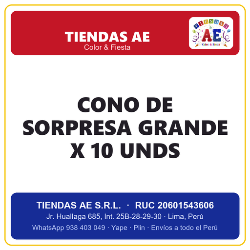 [CDSP] Cono De Sorpresa Grande X 10 Unds