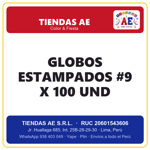 [GL-SI-003560] GLOBOS ESTAMPADOS #9 X 100 UND