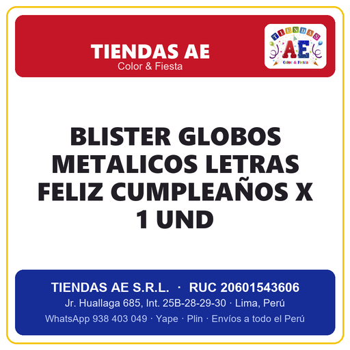 [p423] BLISTER GLOBOS METALICOS LETRAS FELIZ CUMPLEAÑOS X 1 und (copia)
