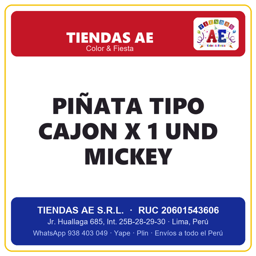 [MCK-590] PIÑATA TIPO CAJON X 1 UND MICKEY