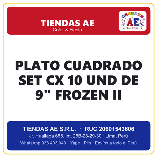 [F2-400] PLATO CUADRADO SET CX 10 UND DE 9" FROZEN II