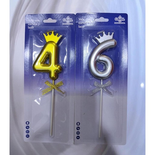 [BDC177] Vela Numero Cromado Con Corona Grande x 1 Und