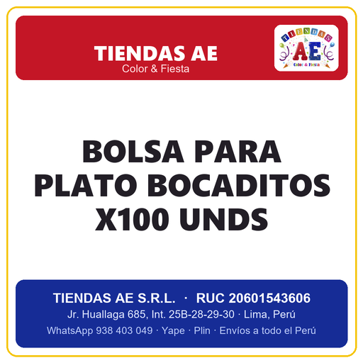 [CA-CO-001445] Bolsa Para Plato Bocaditos x100 Unds