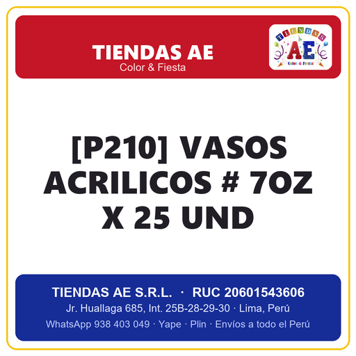 [[P-SI-001630] [p210] VASOS ACRILICOS  # 7oz X 25 und