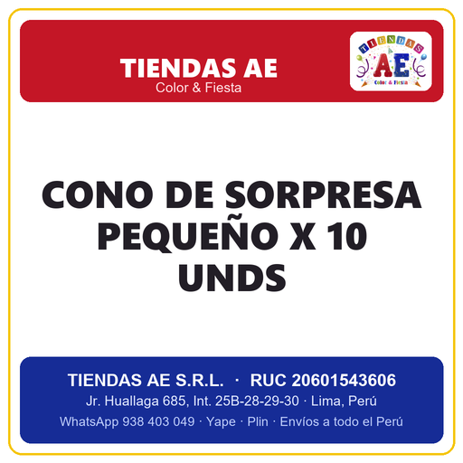 [CDSG] Cono De Sorpresa Pequeño X 10 Unds