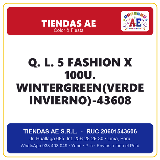 [Q.-SI-002402] Q. L. 5  FASHION X 100U. WINTERGREEN(VERDE INVIERNO)-43608
