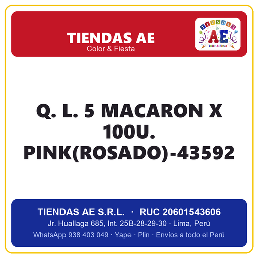 [Q.-SI-002427] Q. L. 5  MACARON X 100U. PINK(ROSADO)-43592