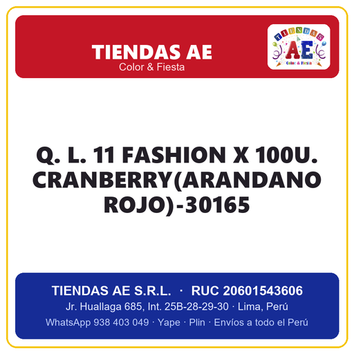 [Q.-SI-002458] Q. L. 11  FASHION X 100U. CRANBERRY(ARANDANO ROJO)-30165