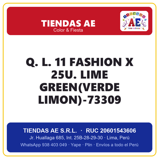 [Q.-SI-002475] Q. L. 11  FASHION X 25U. LIME GREEN(VERDE LIMON)-73309