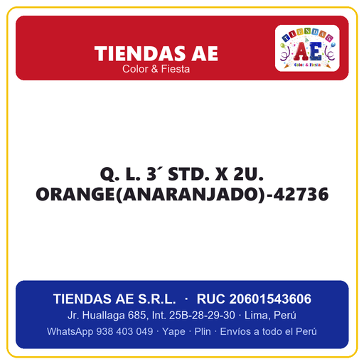 [Q.-SI-002531] Q. L. 3´ STD. X 2U. ORANGE(ANARANJADO)-42736