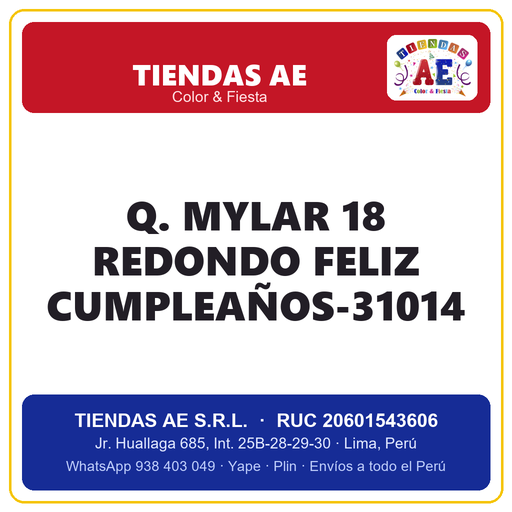 [Q.-SI-002600] Q. MYLAR 18  REDONDO FELIZ CUMPLEAÑOS-31014