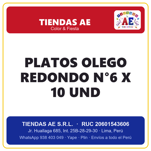 [PPOG] PLATOS OLEGO REDONDO N°6 X 10 und